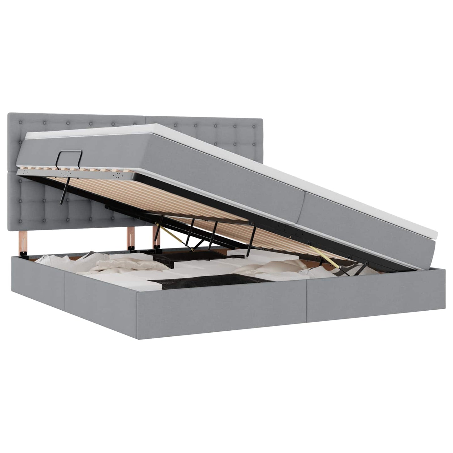 Bett mit Stauraum und LED Hellgrau 200 x 200 cm Polyester