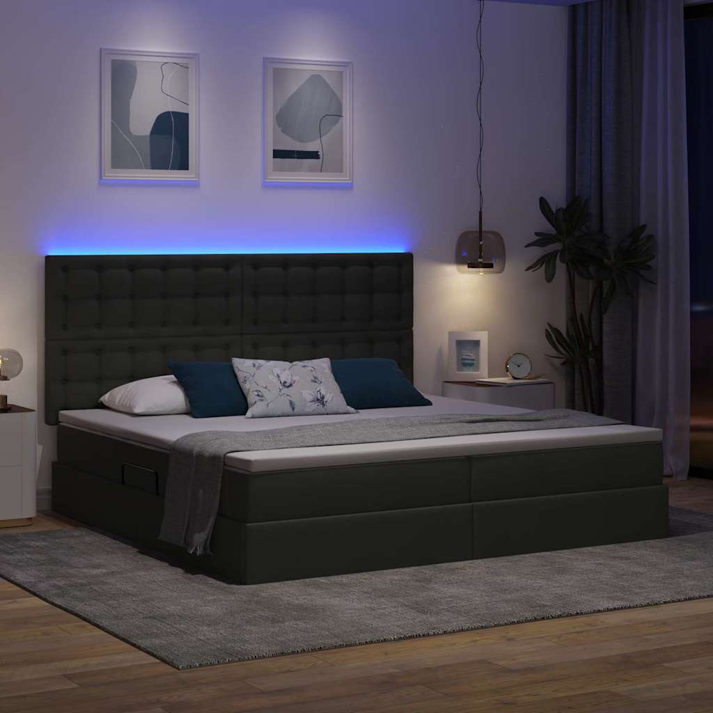 Bett mit Stauraum und LED Dunkelgrau 200 x 200 cm Polyester