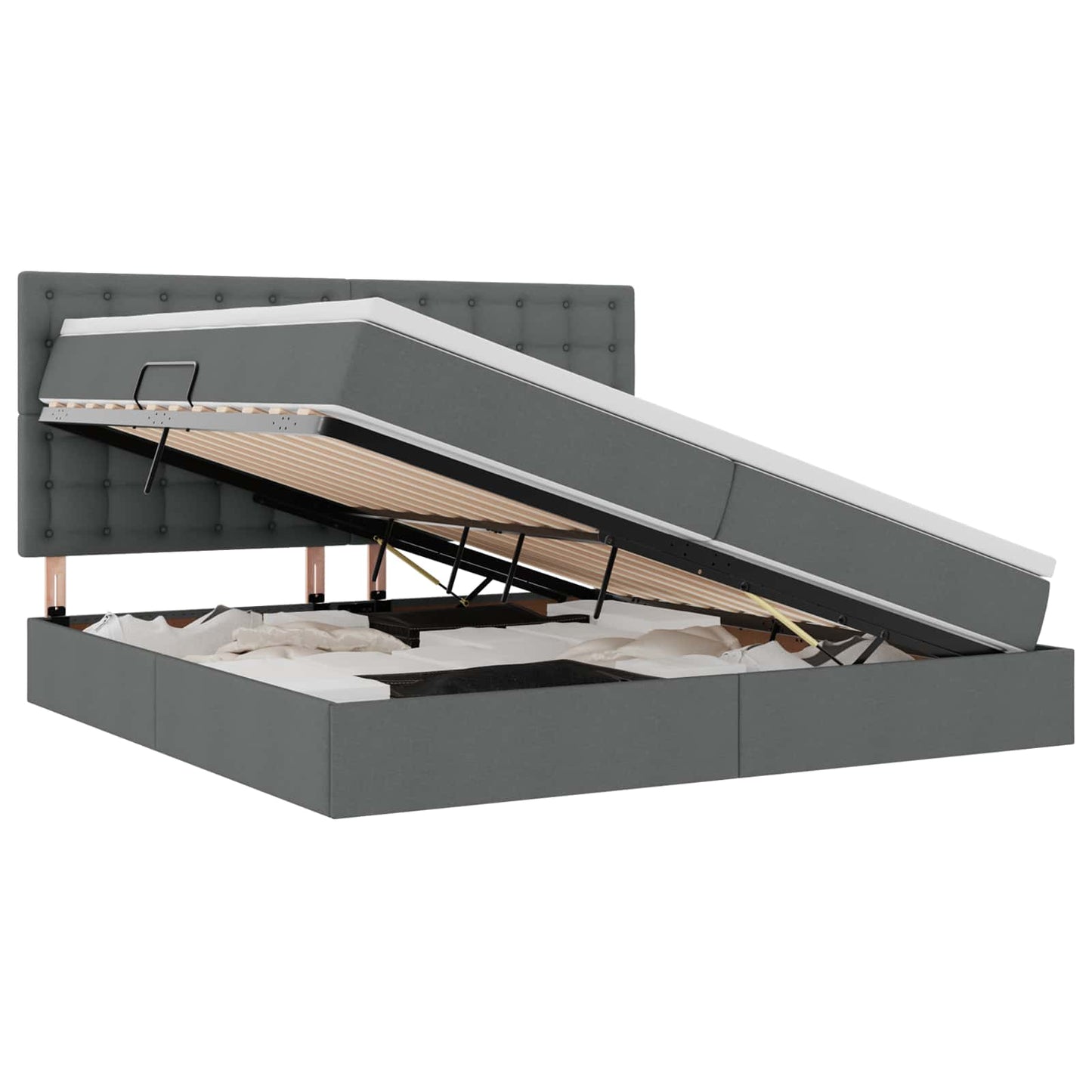 Bett mit Stauraum und LED Dunkelgrau 200 x 200 cm Polyester