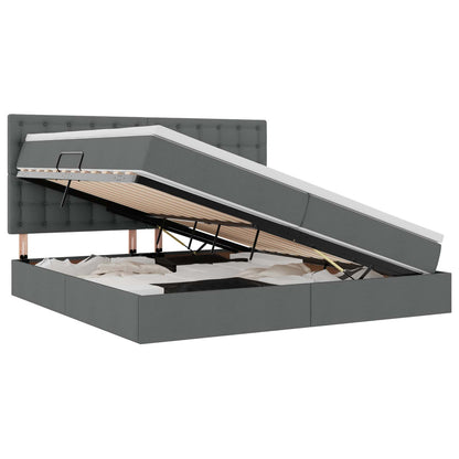 Bett mit Stauraum und LED Dunkelgrau 200 x 200 cm Polyester