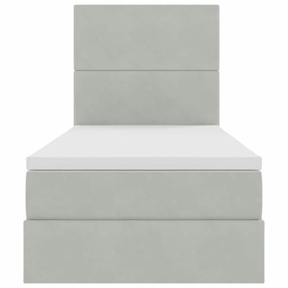 Bett mit Stauraum und LED mit LED Hellgrau 90 x 190 cm Samt