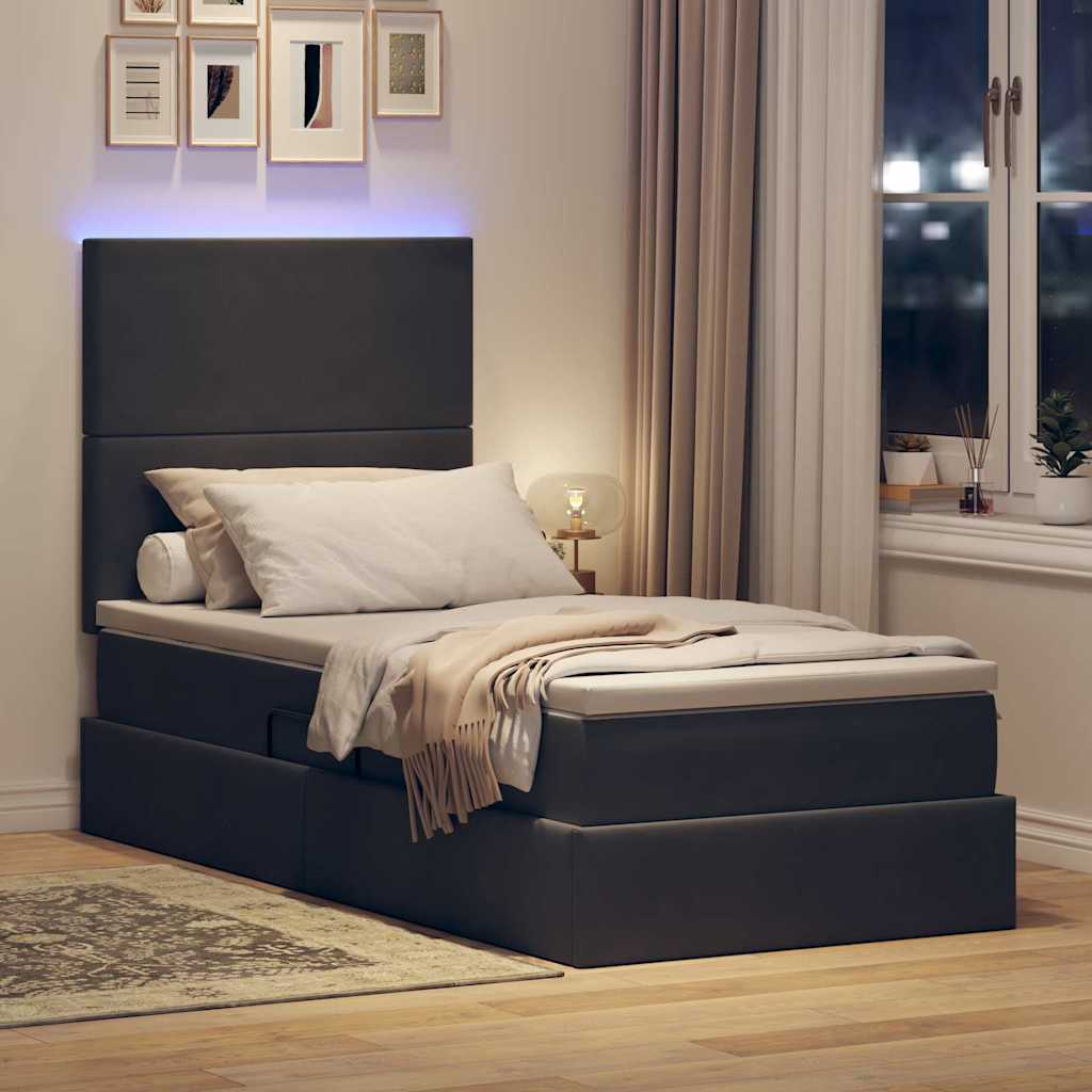 Bett mit Stauraum und LED mit LED Dunkelgrau 90 x 190 cm Samt