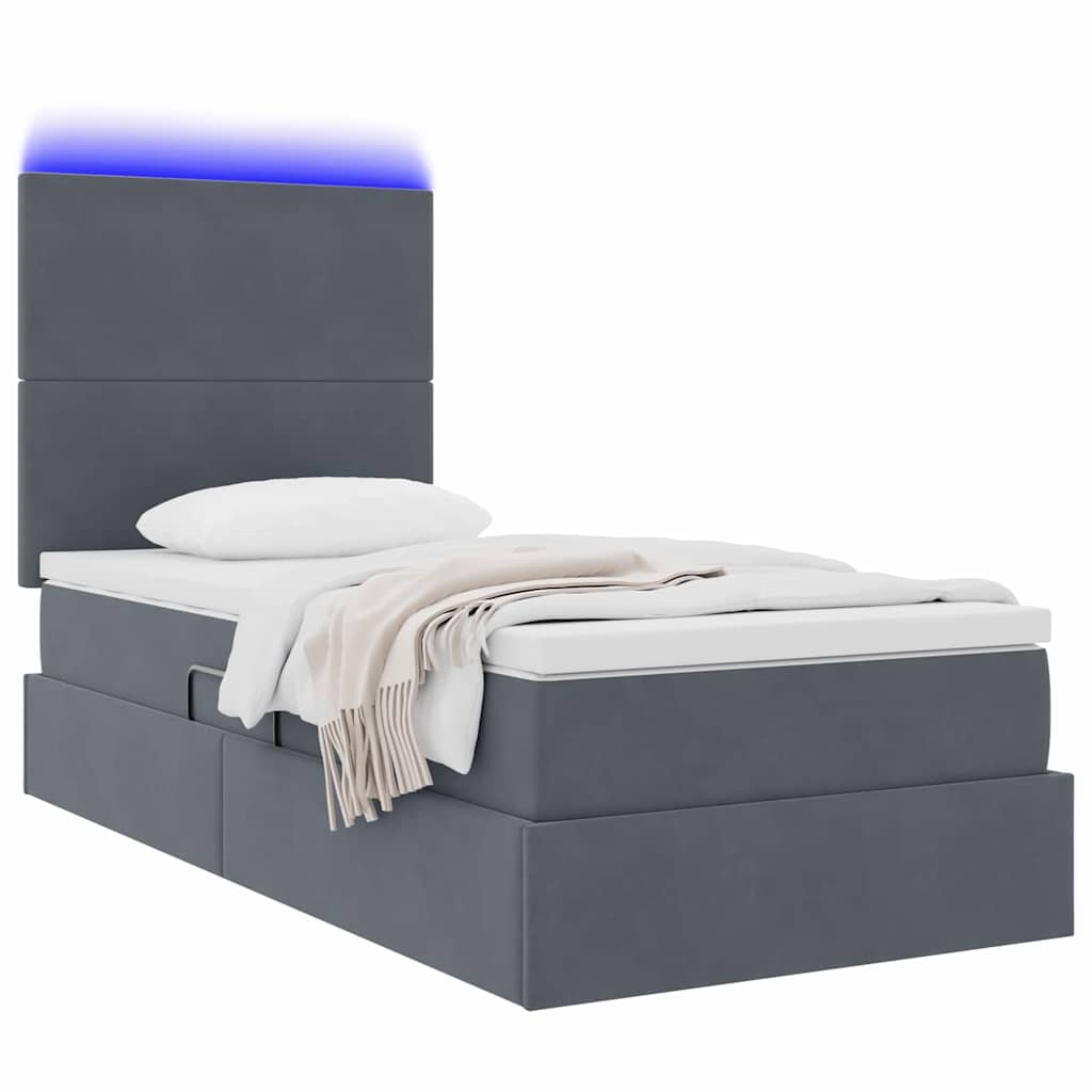 Bett mit Stauraum und LED mit LED Dunkelgrau 90 x 190 cm Samt