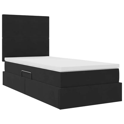 Bett mit Stauraum und LED mit Matratze Schwarz 90 x 190 cm Samt