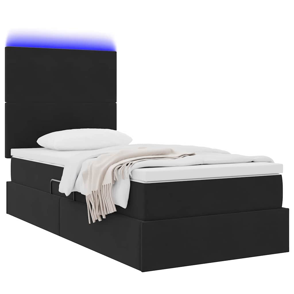 Bett mit Stauraum und LED mit Matratze Schwarz 90 x 200 cm Samt