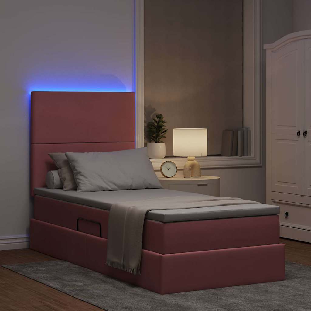 vidaXL Bett mit Stauraum und LED mit Matratze Rosa 90 x 200 cm Samt