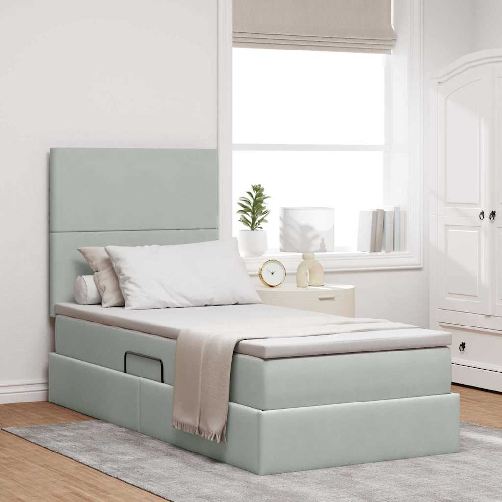 vidaXL Bett mit Stauraum und LED mit LED Hellgrau 100 x 200 cm Samt