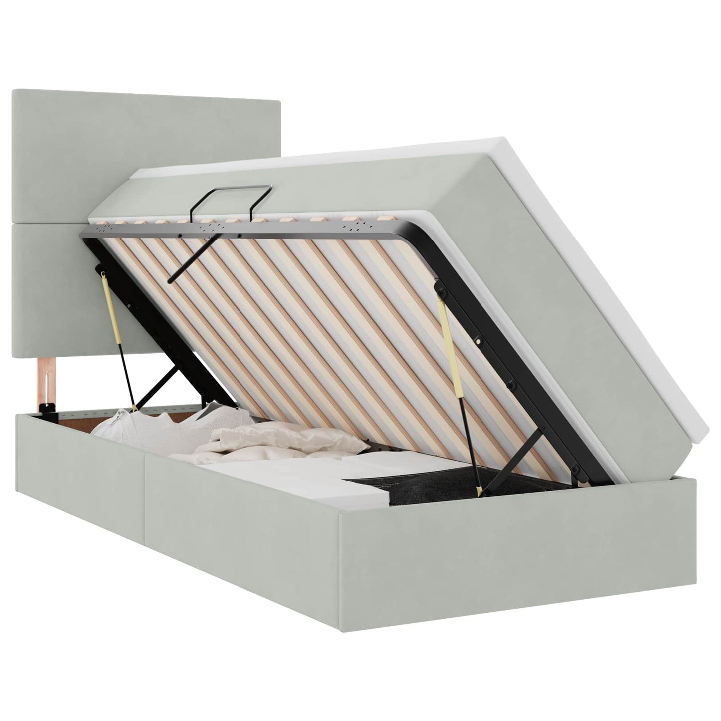 vidaXL Bett mit Stauraum und LED mit LED Hellgrau 100 x 200 cm Samt