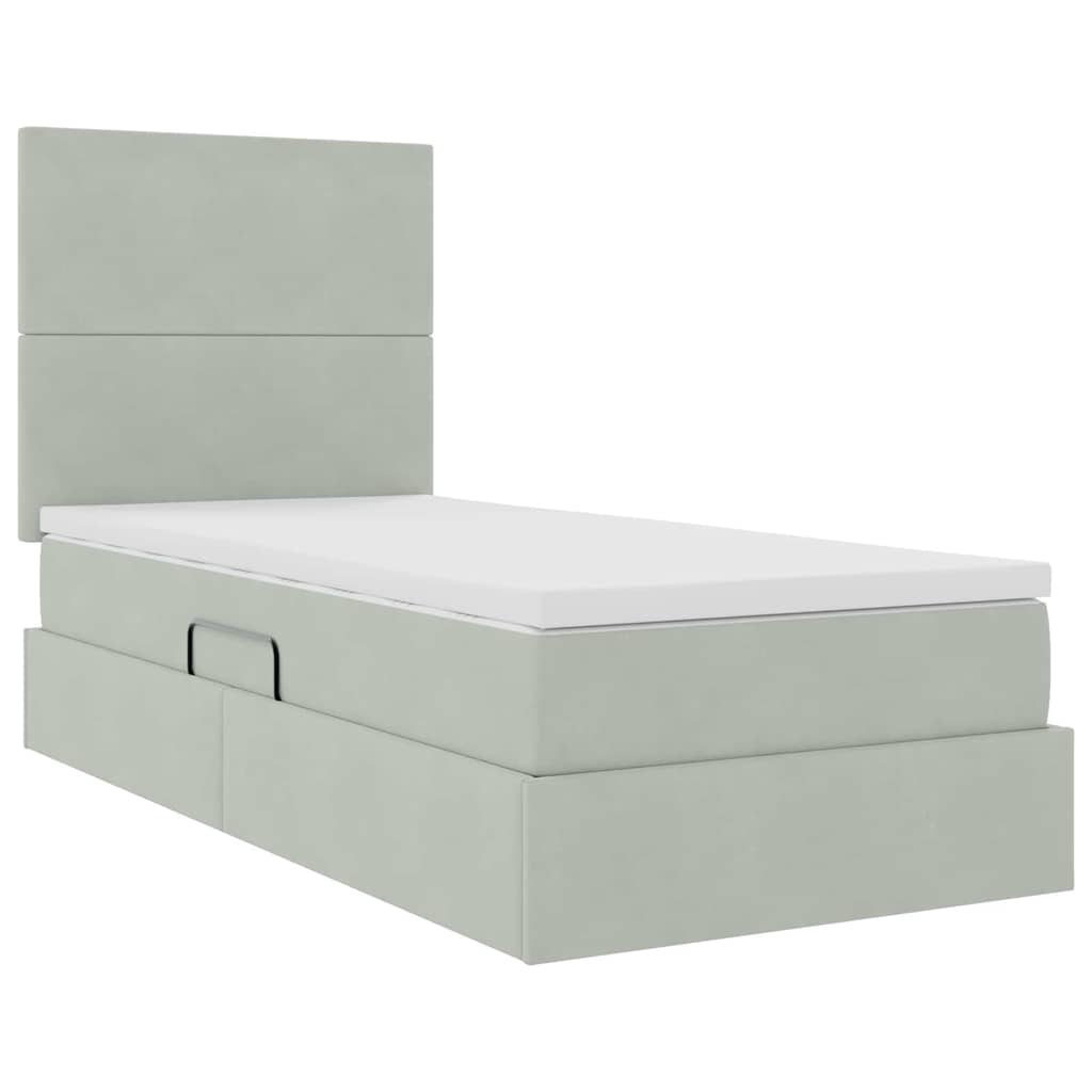 vidaXL Bett mit Stauraum und LED mit LED Hellgrau 100 x 200 cm Samt