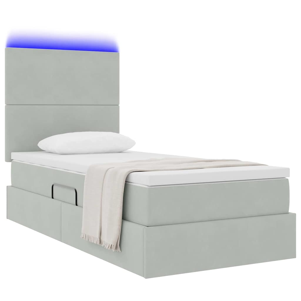 vidaXL Bett mit Stauraum und LED mit LED Hellgrau 100 x 200 cm Samt