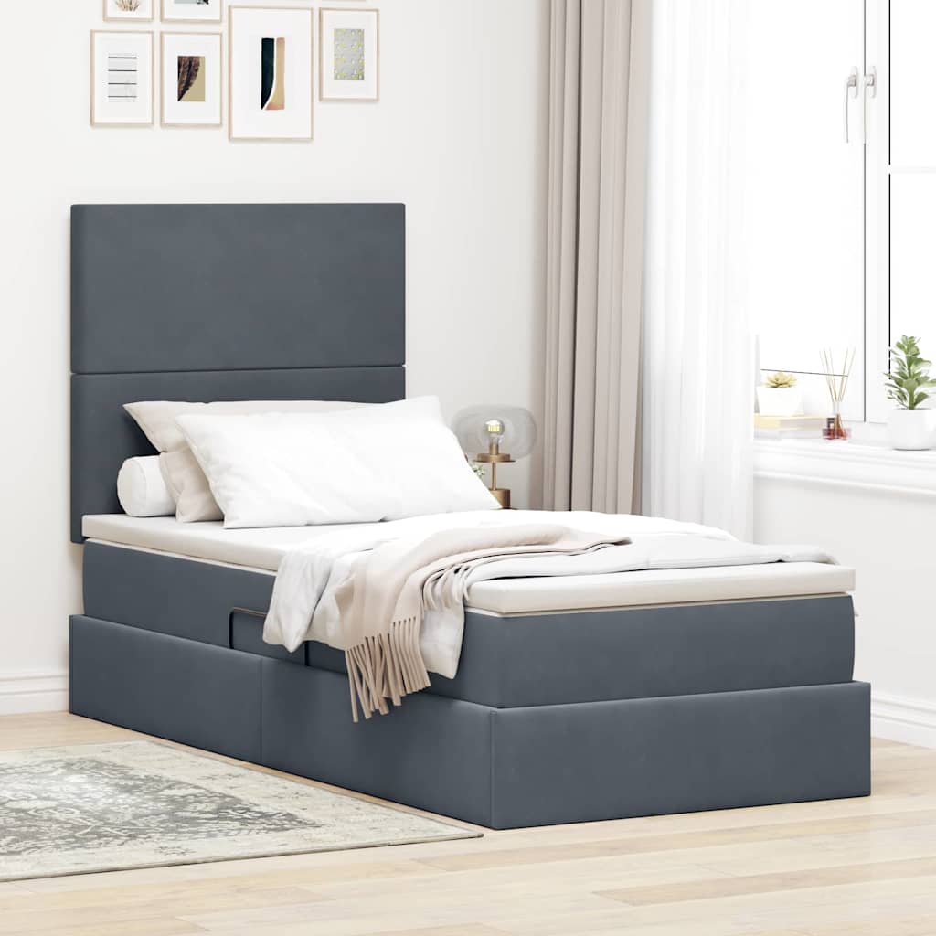 vidaXL Bett mit Stauraum und LED mit LED Dunkelgrau 100 x 200 cm Samt