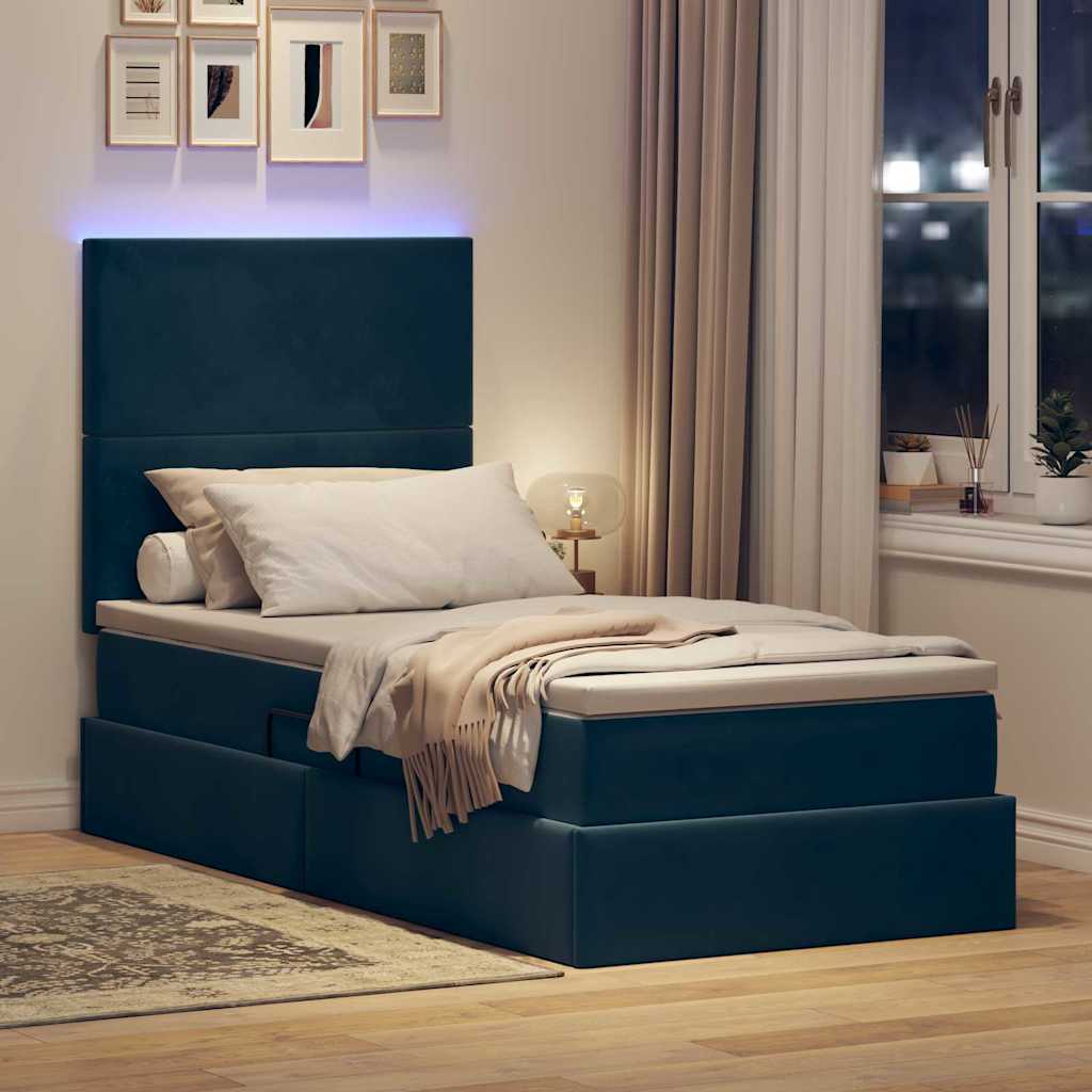 vidaXL Bett mit Stauraum und LED mit LED Dunkelblau 100 x 200 cm Samt
