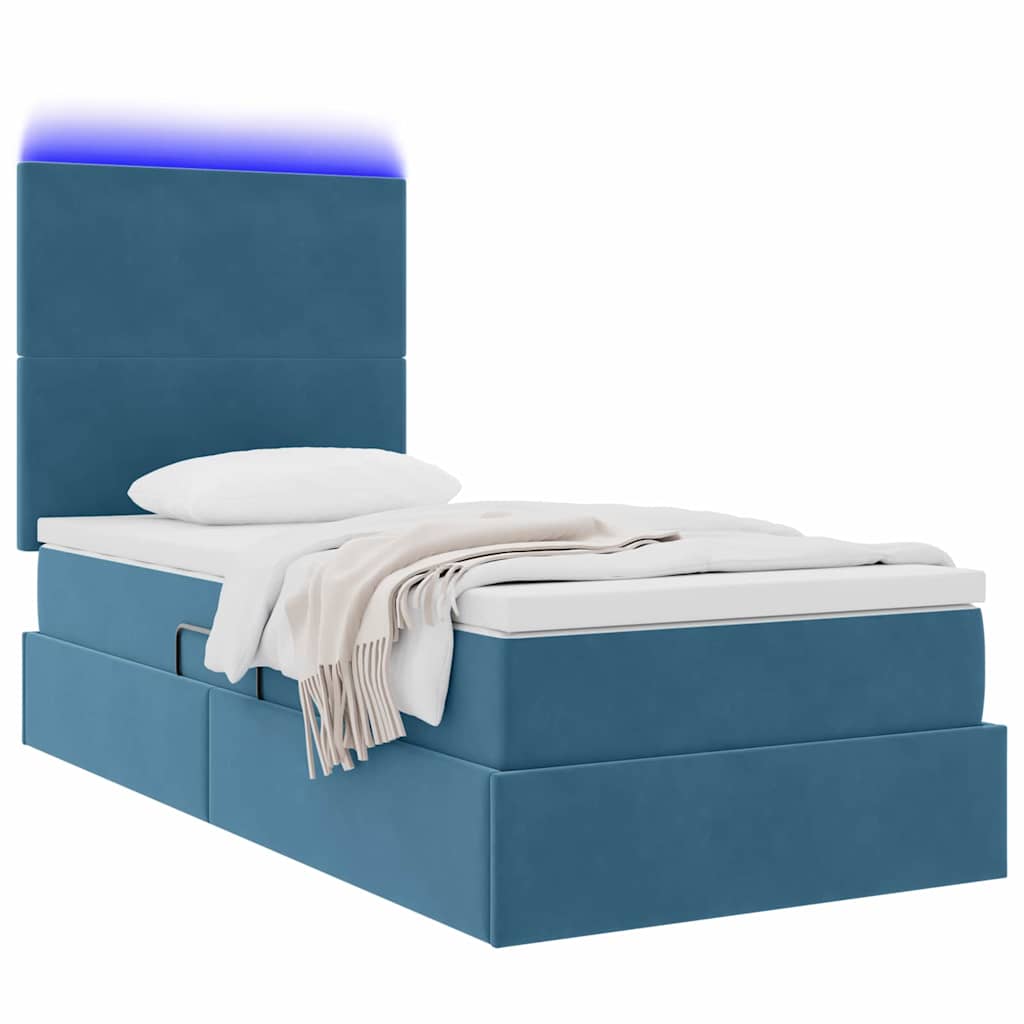 vidaXL Bett mit Stauraum und LED mit LED Dunkelblau 100 x 200 cm Samt