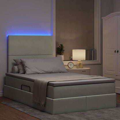 Bett mit Stauraum und LED mit LED Hellgrau 120 x 200 cm Samt