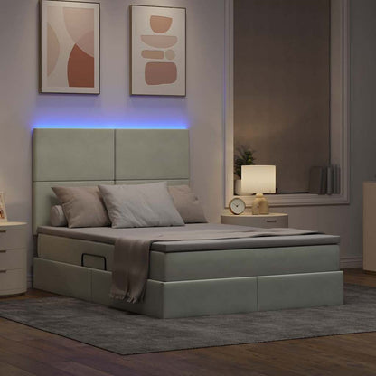 Bett mit Stauraum und LED mit LED Hellgrau 140 x 190 cm Samt