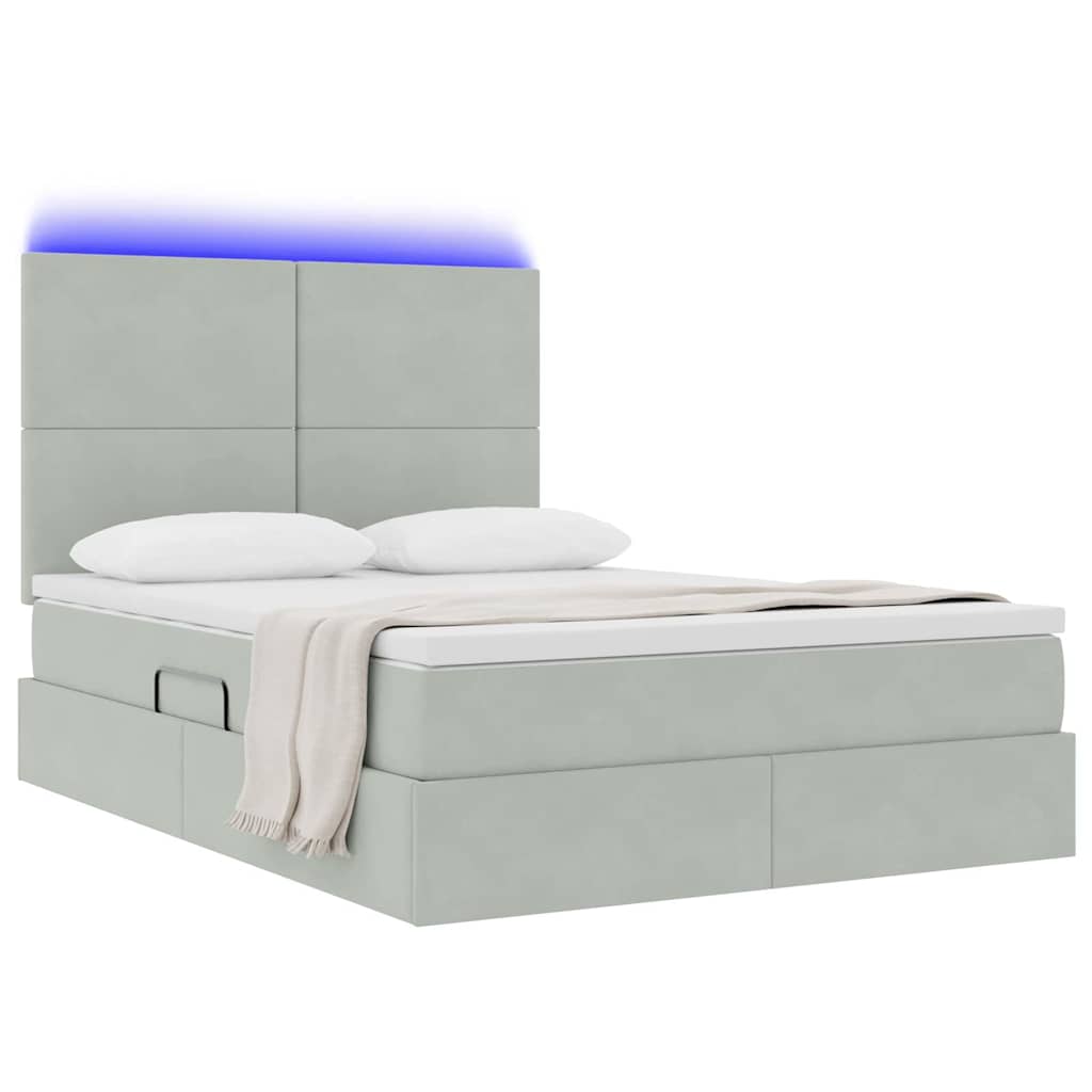 Bett mit Stauraum und LED mit LED Hellgrau 140 x 190 cm Samt