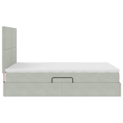 Bett mit Stauraum und LED mit LED Hellgrau 140 x 190 cm Samt