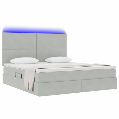Bett mit Stauraum und LED mit LED Hellgrau 160 x 200 cm Samt