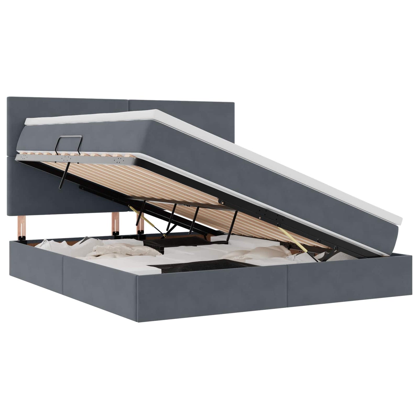 vidaXL Bett mit Stauraum und LED mit LED Dunkelgrau 160 x 200 cm Samt