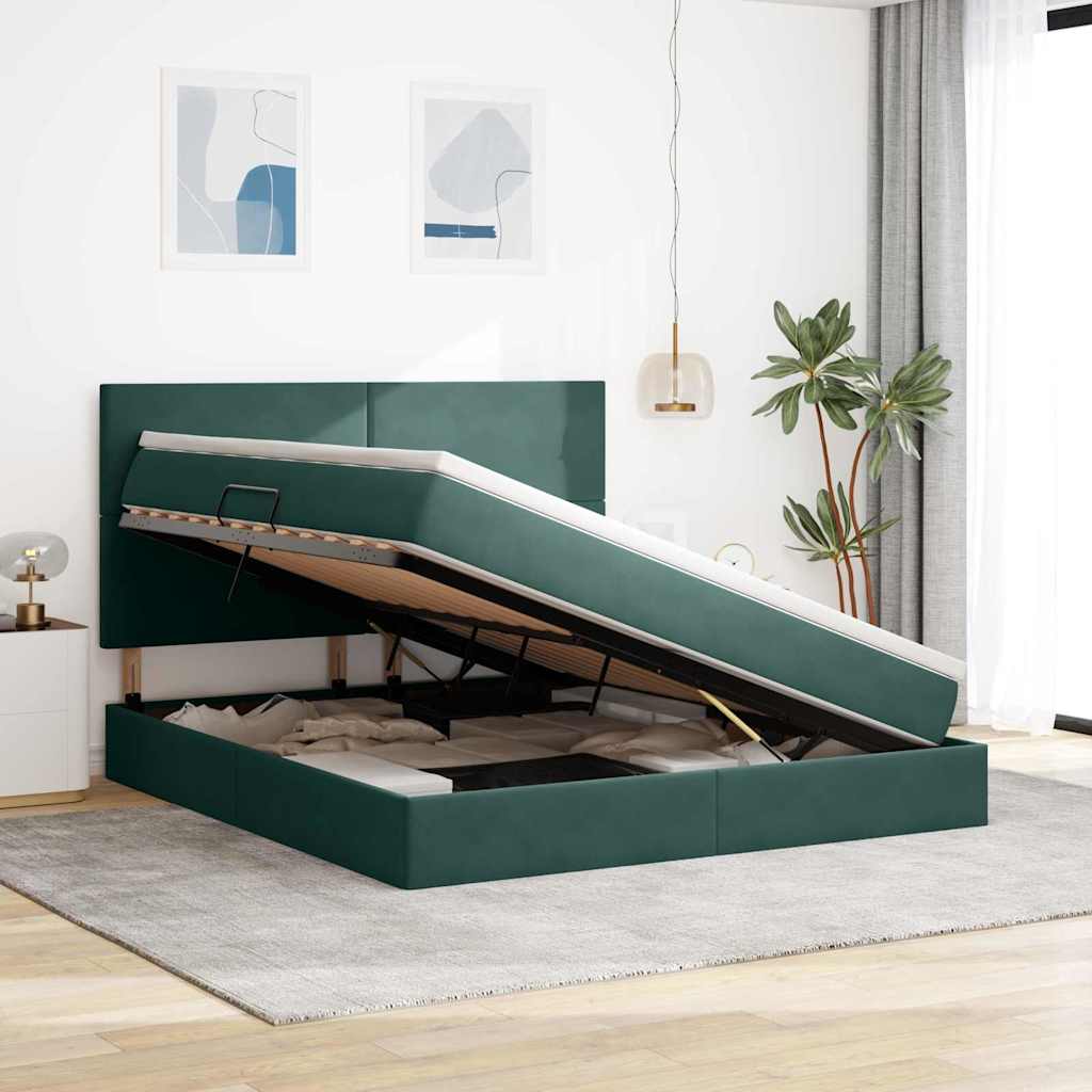 vidaXL Bett mit Stauraum und LED mit LED Dunkelgrün 160 x 200 cm Samt