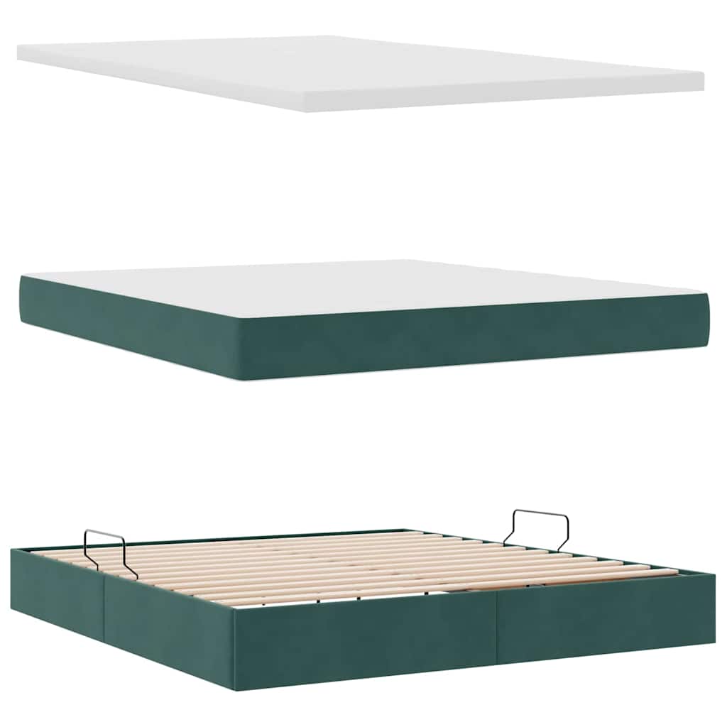 vidaXL Bett mit Stauraum und LED mit LED Dunkelgrün 160 x 200 cm Samt