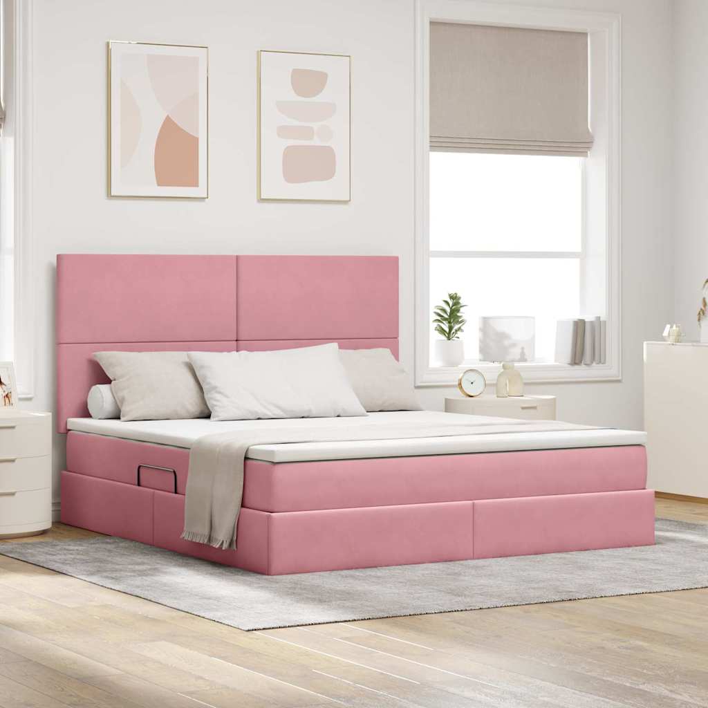 vidaXL Bett mit Stauraum und LED mit Matratze Rosa 160 x 200 cm Samt