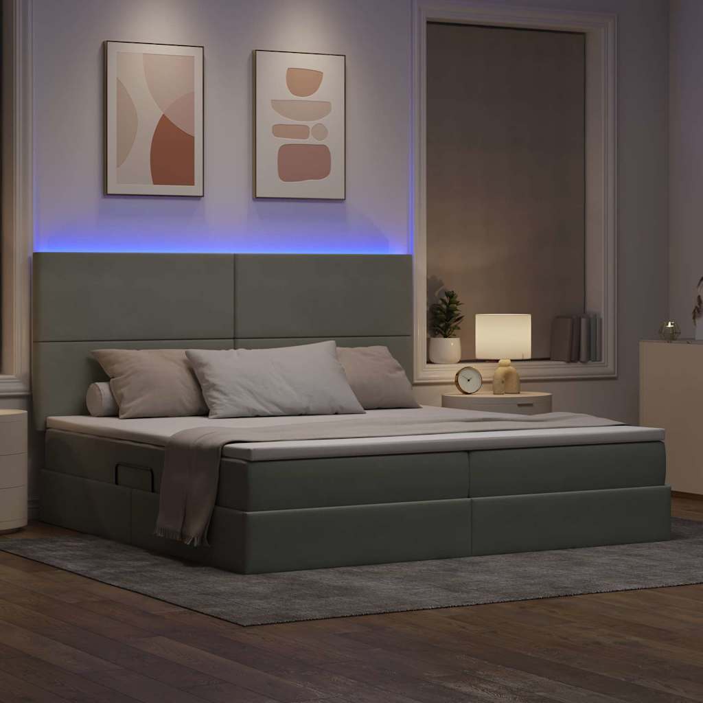 vidaXL Bett mit Stauraum und LED mit LED Hellgrau 200 x 200 cm Samt