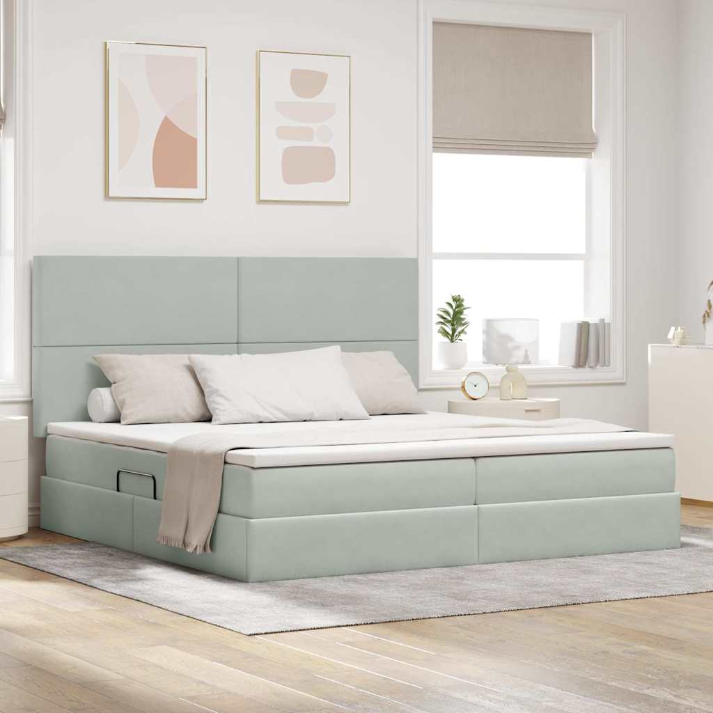 vidaXL Bett mit Stauraum und LED mit LED Hellgrau 200 x 200 cm Samt