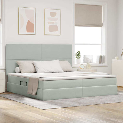 vidaXL Bett mit Stauraum und LED mit LED Hellgrau 200 x 200 cm Samt
