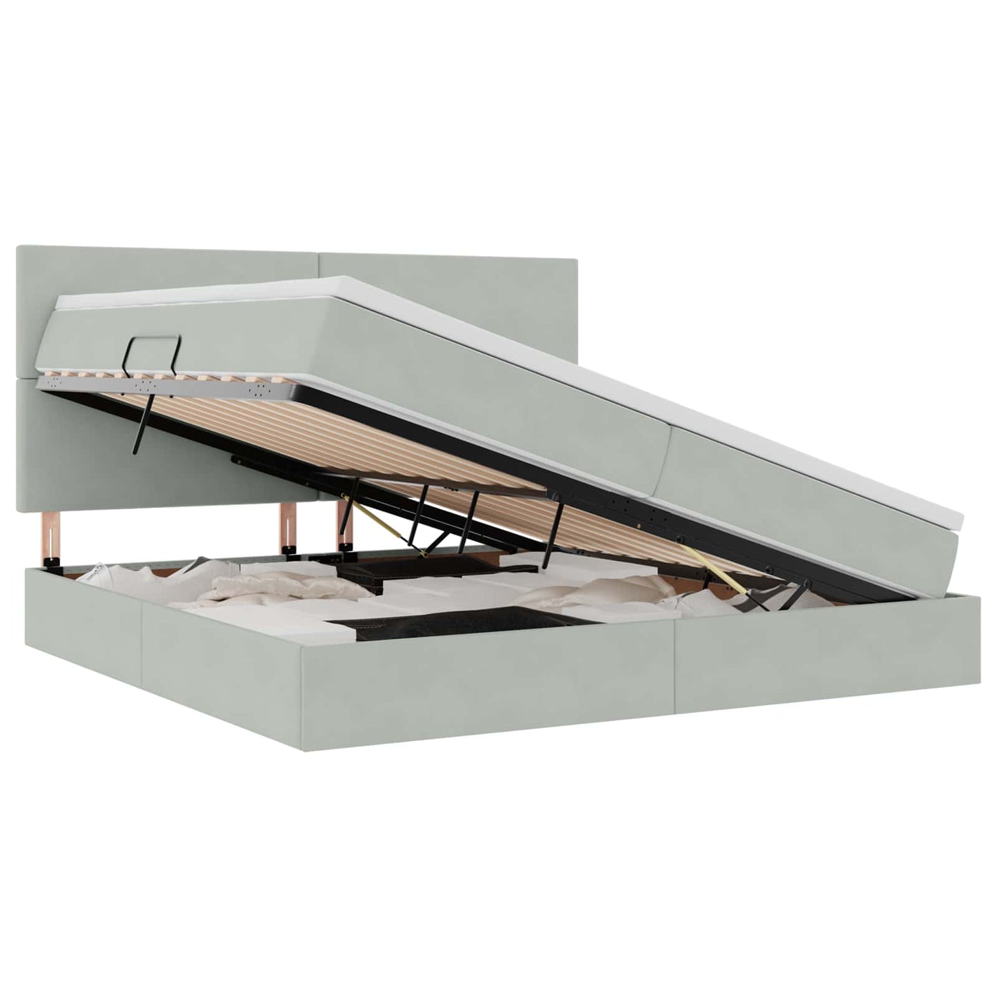 vidaXL Bett mit Stauraum und LED mit LED Hellgrau 200 x 200 cm Samt