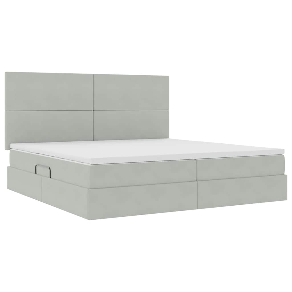 vidaXL Bett mit Stauraum und LED mit LED Hellgrau 200 x 200 cm Samt
