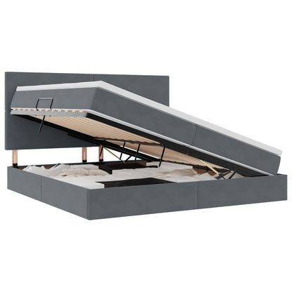 Bett mit Stauraum und LED mit LED Dunkelgrau 200 x 200 cm Samt
