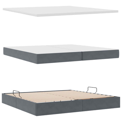 Bett mit Stauraum und LED mit LED Dunkelgrau 200 x 200 cm Samt