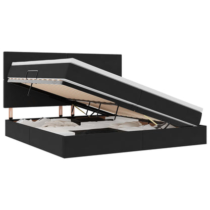 Bett mit Stauraum und LED mit LED Schwarz 200 x 200 cm Samt