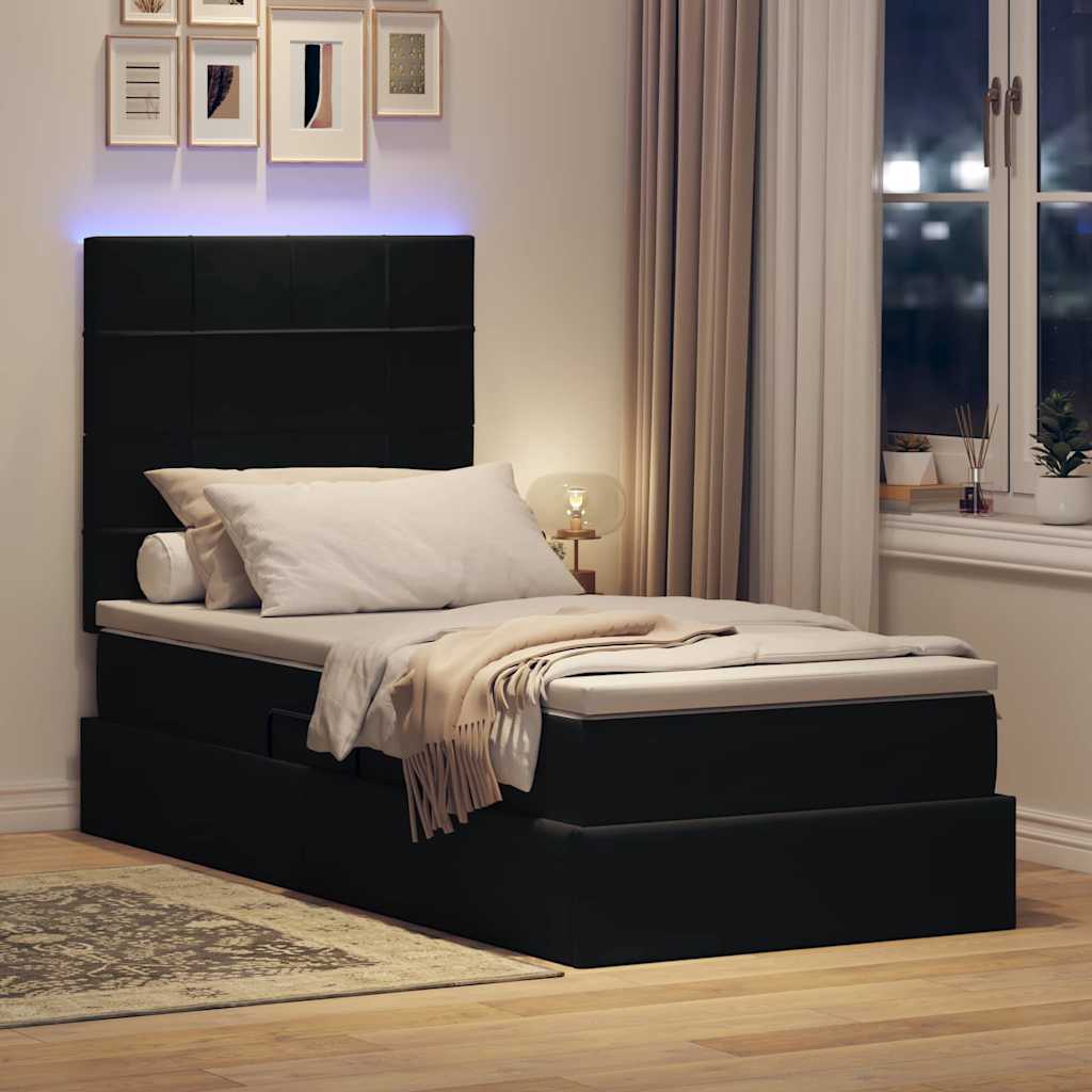 vidaXL Bett mit Stauraum und LED mit Matratze Schwarz 90 x 190 cm Samt