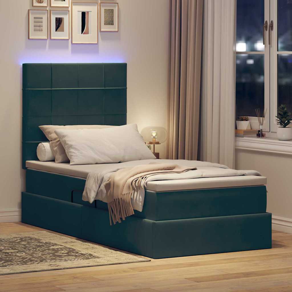 vidaXL Bett mit Stauraum und LED mit LED Dunkelgrün 90 x 190 cm Samt