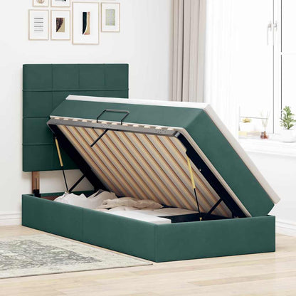 vidaXL Bett mit Stauraum und LED mit LED Dunkelgrün 90 x 190 cm Samt