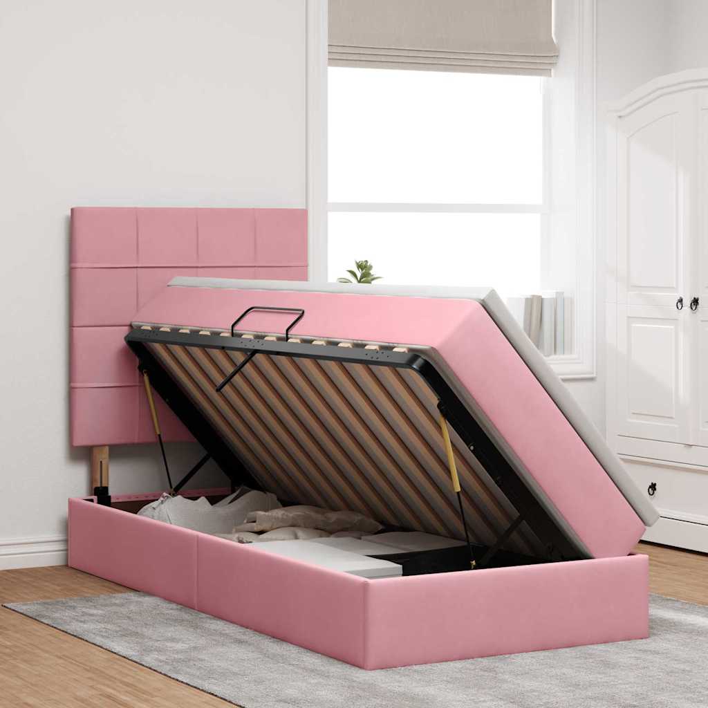 vidaXL Bett mit Stauraum und LED mit Matratze Rosa 90 x 190 cm Samt