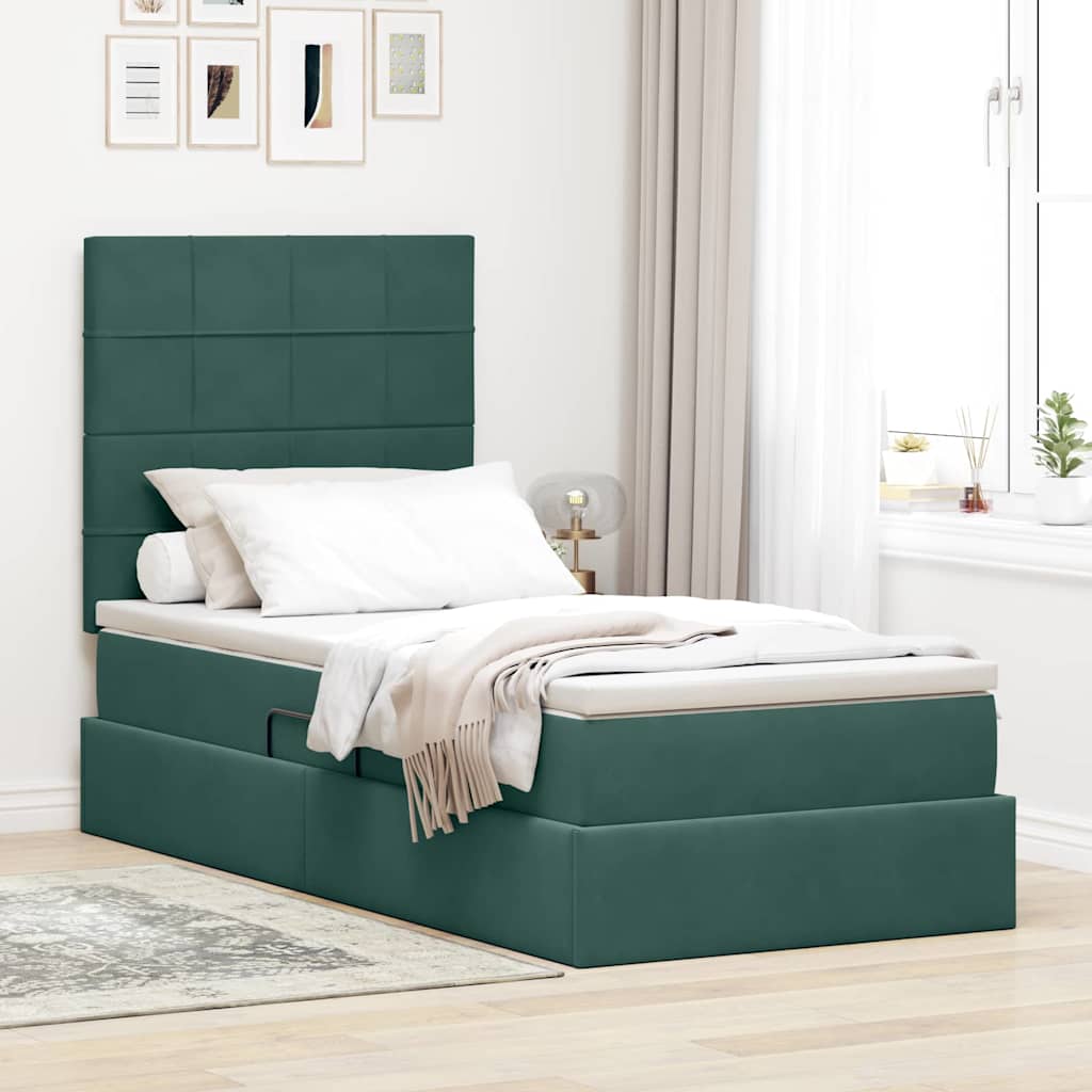 vidaXL Bett mit Stauraum und LED mit LED Dunkelgrün 90 x 200 cm Samt