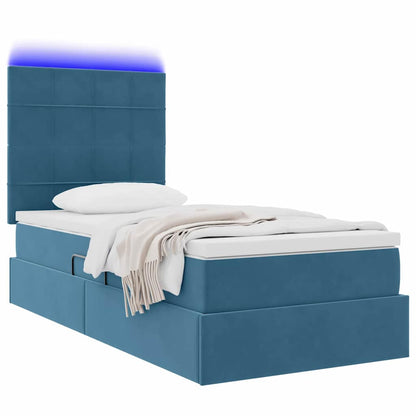 Bett mit Stauraum und LED mit LED Dunkelblau 90 x 200 cm Samt