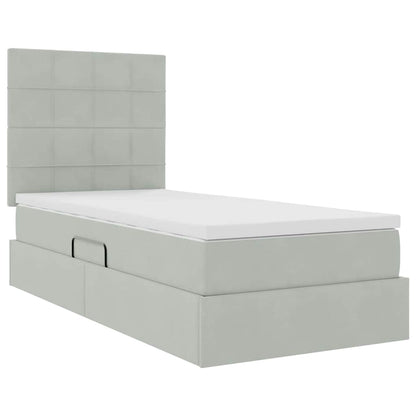 Bett mit Stauraum und LED mit LED Hellgrau 100 x 200 cm Samt