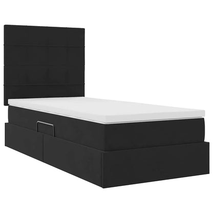 Bett mit Stauraum und LED mit LED Schwarz 100 x 200 cm Samt