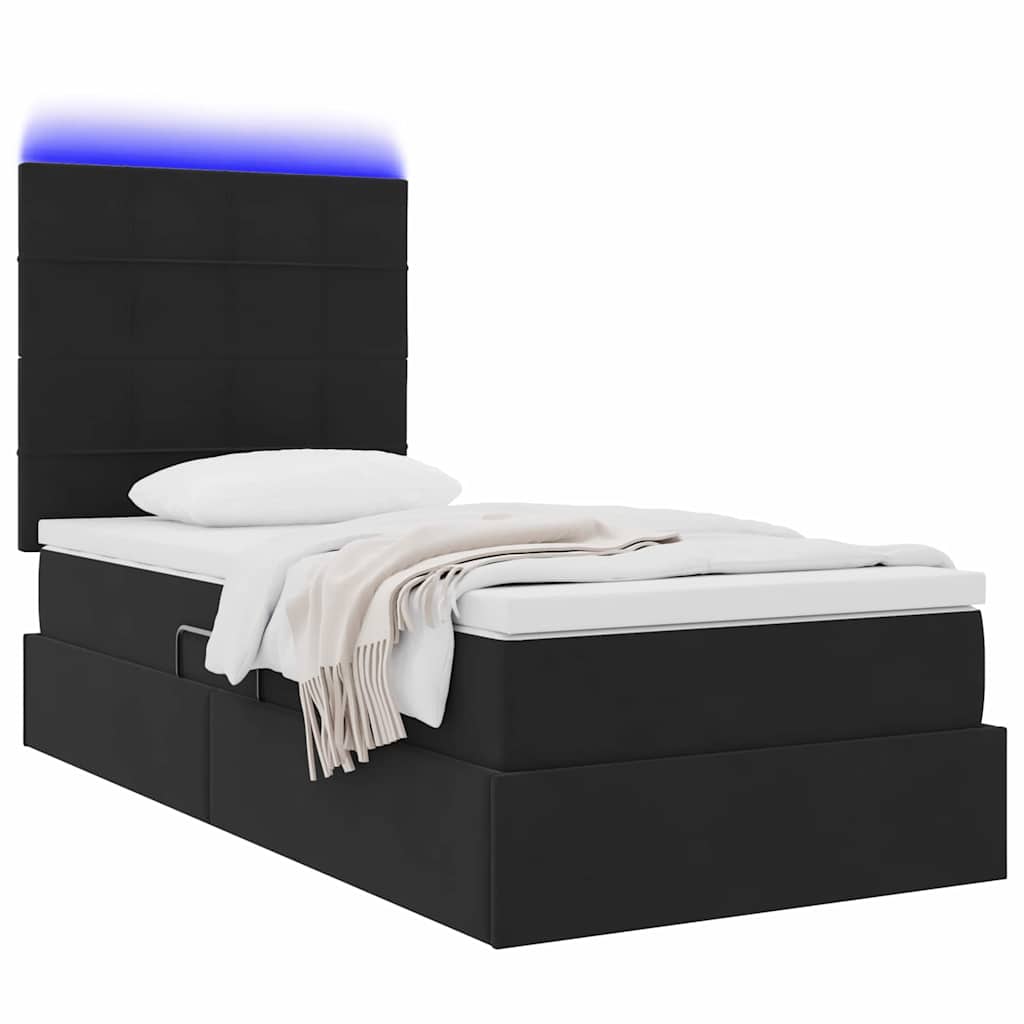 Bett mit Stauraum und LED mit LED Schwarz 100 x 200 cm Samt