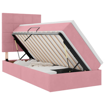 vidaXL Bett mit Stauraum und LED mit Matratze Rosa 100 x 200 cm Samt