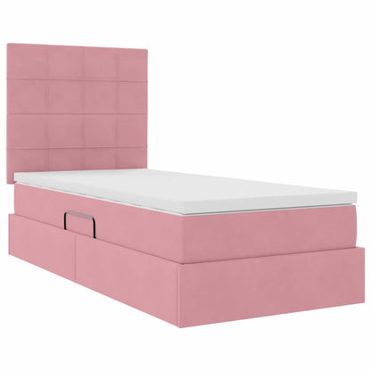 Bett mit Stauraum und LED mit Matratze Rosa 100 x 200 cm Samt