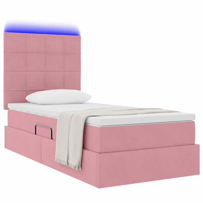 Bett mit Stauraum und LED mit Matratze Rosa 100 x 200 cm Samt