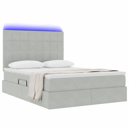 Bett mit Stauraum und LED mit LED Hellgrau 140 x 190 cm Samt