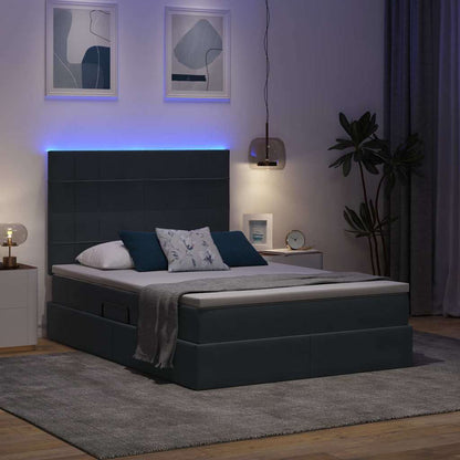Bett mit Stauraum und LED mit LED Dunkelgrau 140 x 190 cm Samt