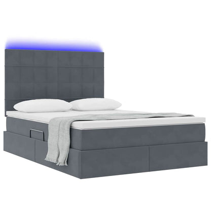 Bett mit Stauraum und LED mit LED Dunkelgrau 140 x 190 cm Samt