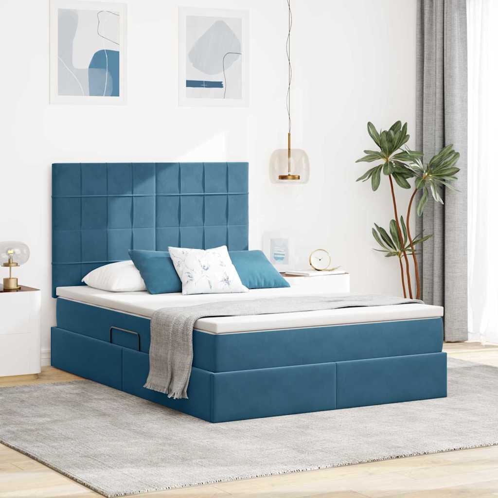 vidaXL Lit avec rangement et LED Bleu foncé 140 x 190 cm Velours